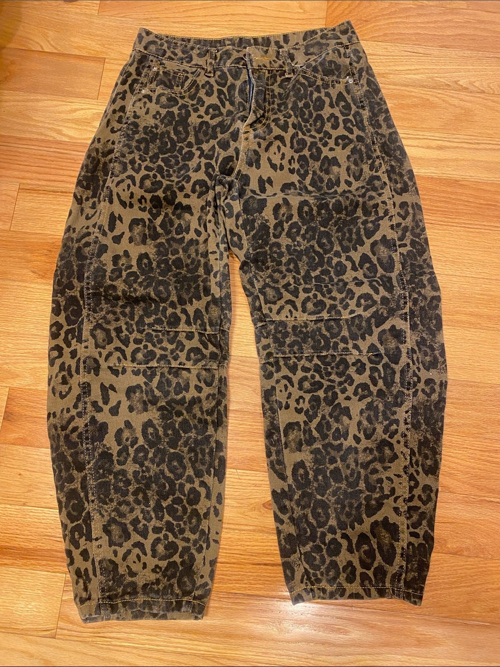 SHEIN Olive Brown & Black Leopard Wide Leg Jeans